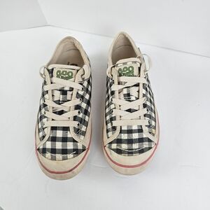 Vintage Eco Sneaks Shoes  Sneakers Black White Plaid Pink Sneakers 7.5‎ Lace Up